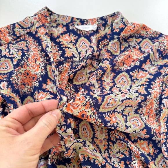 Lush Womens Navy Peach Paisley Print Wrap Mini Dress Flare 3/4 Sleeve Size Small - Picture 13 of 13